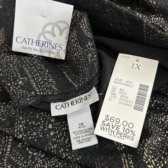 CATHERINES New Black Metallic Gold MAXI SKIRT 1X 18 20 Whimsigoth Witchy Sparkle - Picture 6 of 16